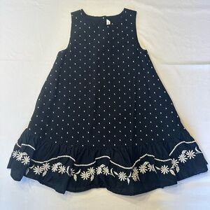Janie and Jack Black Dress with White Accents and Embroidered Flowers Girls Sz 5